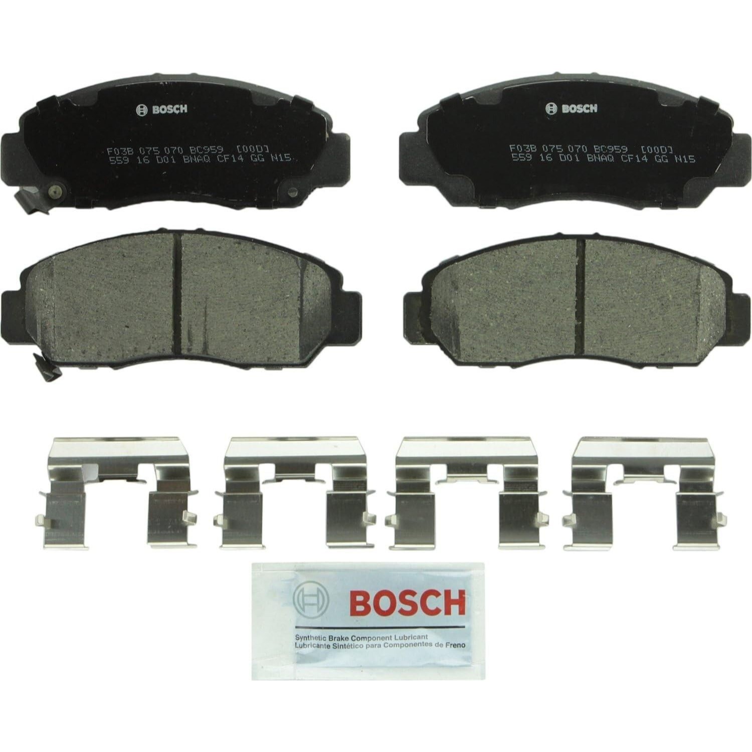 Bosch Bc959 Quietcast Front Ceramic Disc Brake Pads With Hardware Kit, Hondas